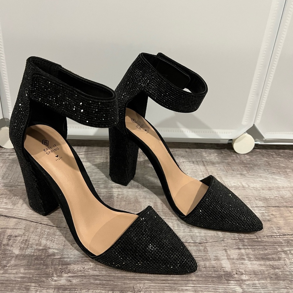 Call It Spring  Rhinestone Black Block Heels